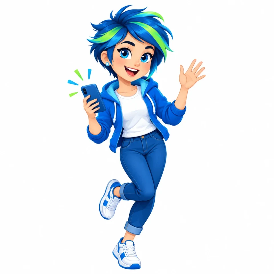 Chloe 'Click' Sparks, the friendly mascot of 12DollarsPerClick, waving cheerfully