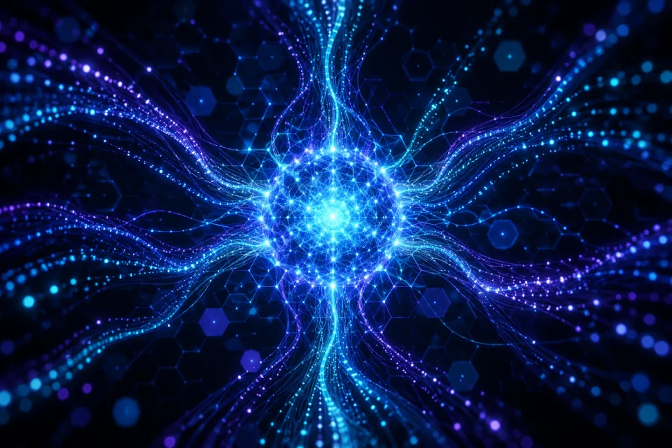 Abstract AI neural network visualisation representing QuQi AI technology